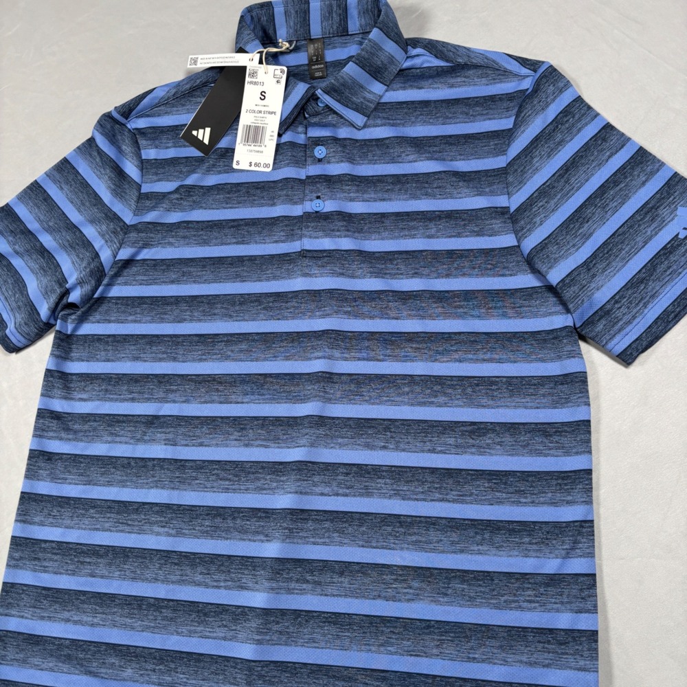 Adidas Golf Polo Mens Small Blue Striped Short Sleeve HR8013 Performance Shirt